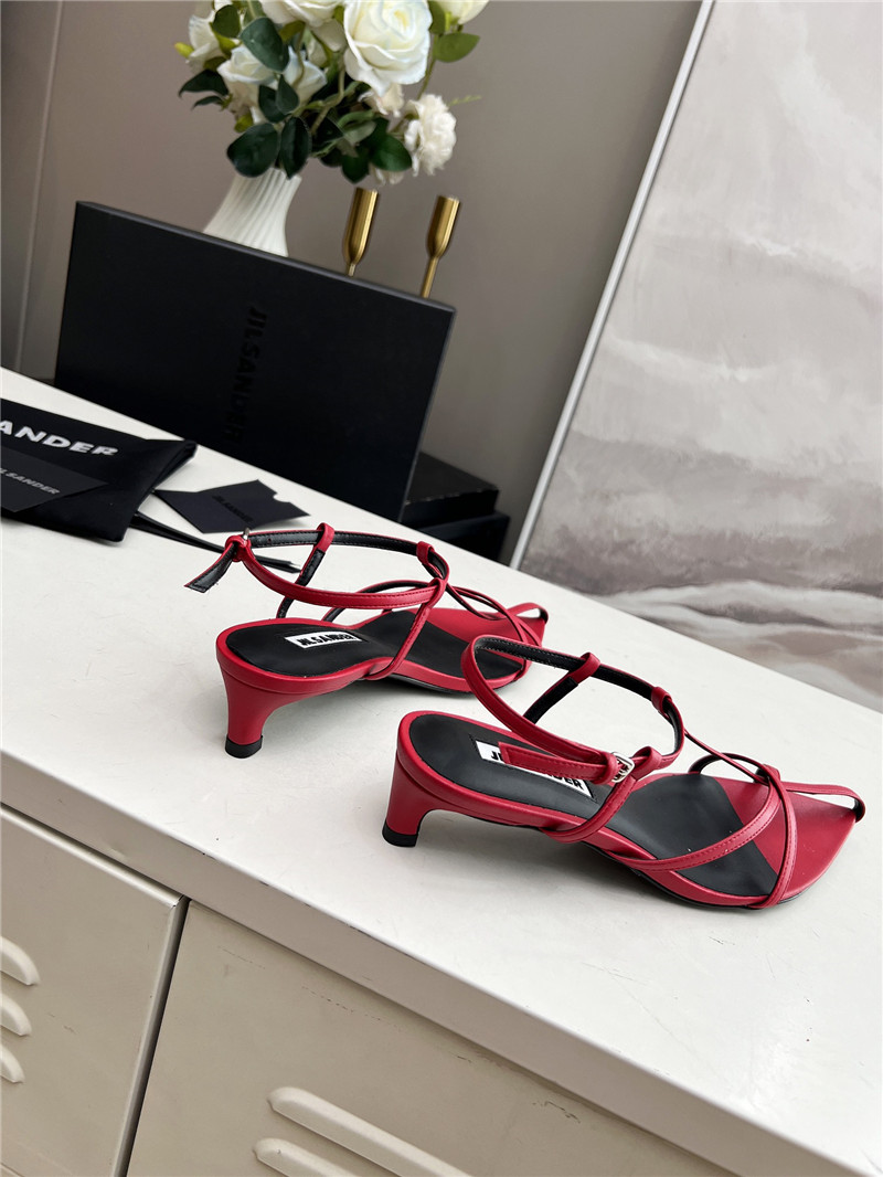 Jil Sander High Sandals in Red & Black Leather