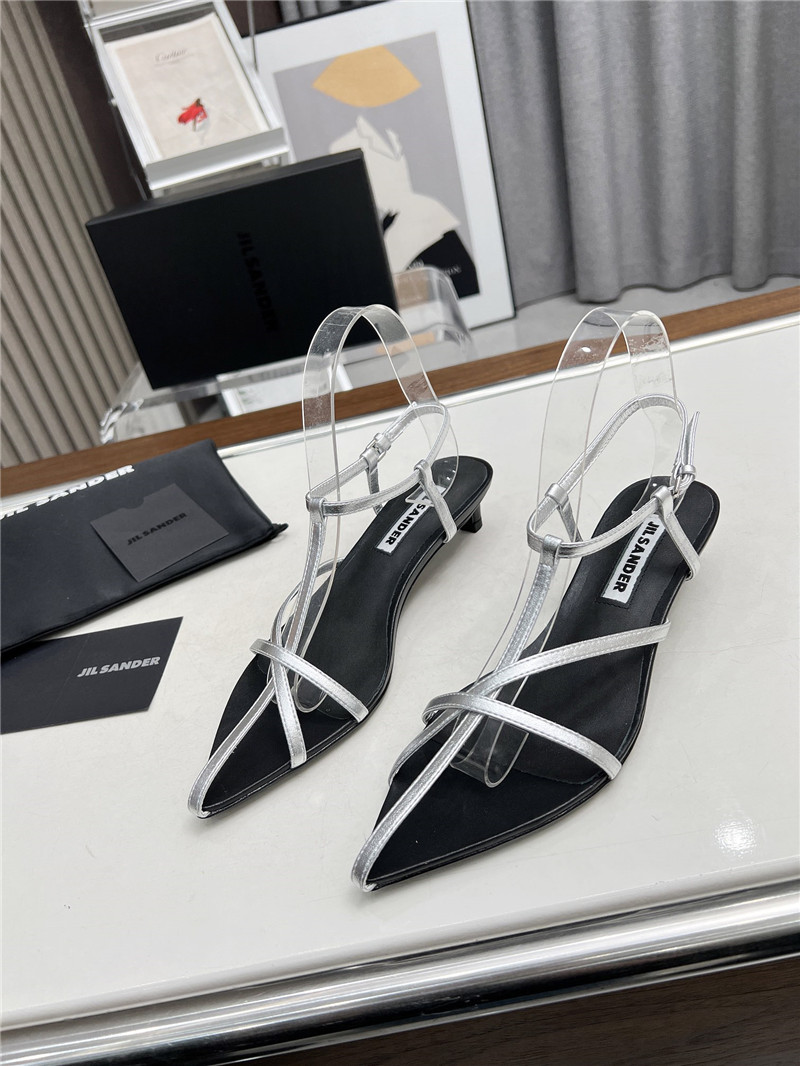 Jil Sander High Sandals in Silver & Black Leather