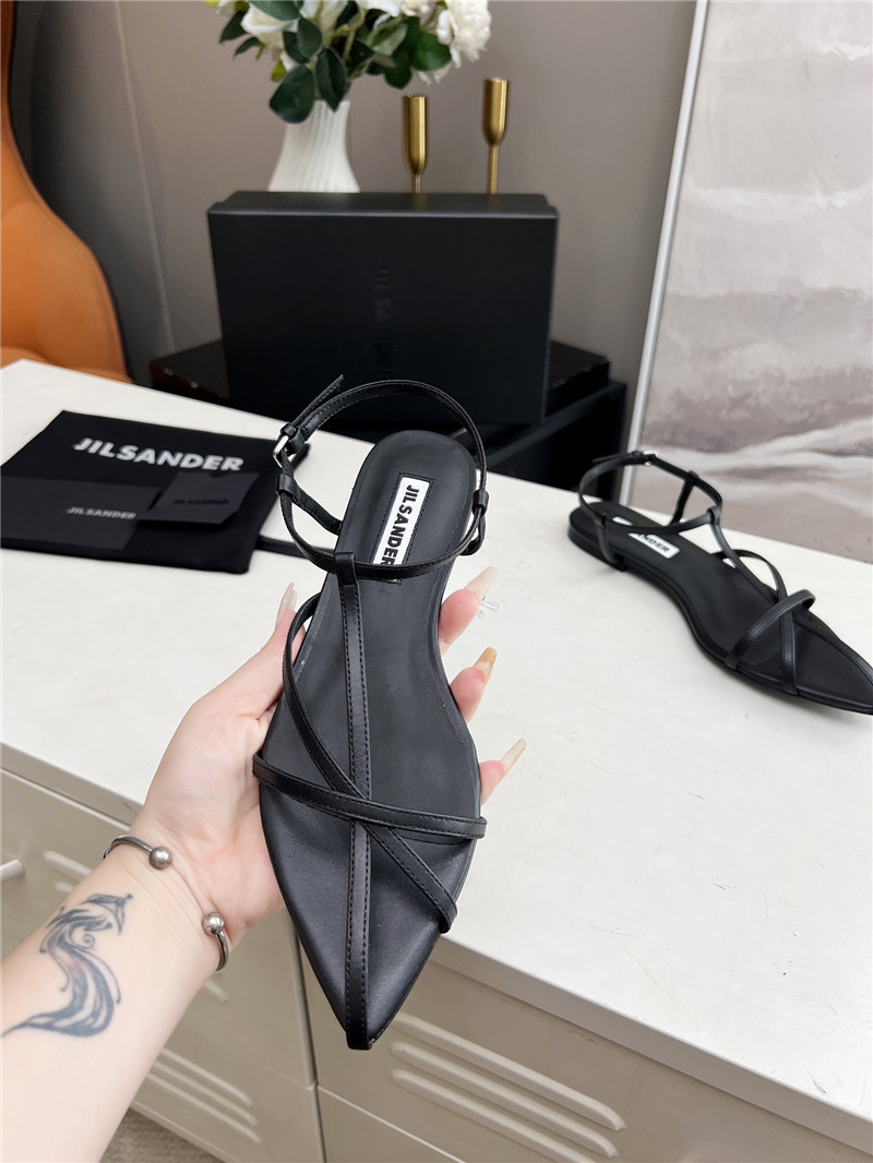 Jil Sander Black Calfskin Pointed Flat Sandals