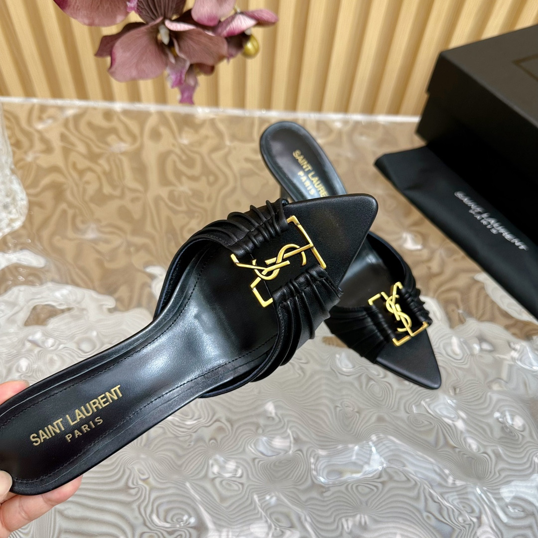 Sa1nt Lau*nt babylone mules in smooth black leather