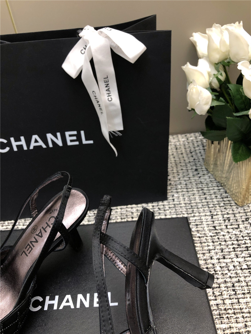 Ch**el black satin beaded slingback pumps