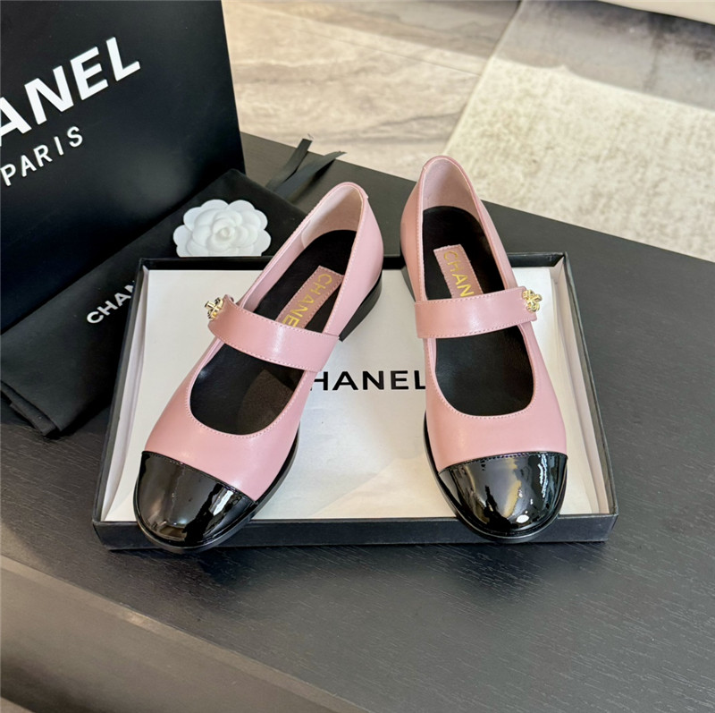 Ch**el gold interlock mary janes in pink and black calfskin