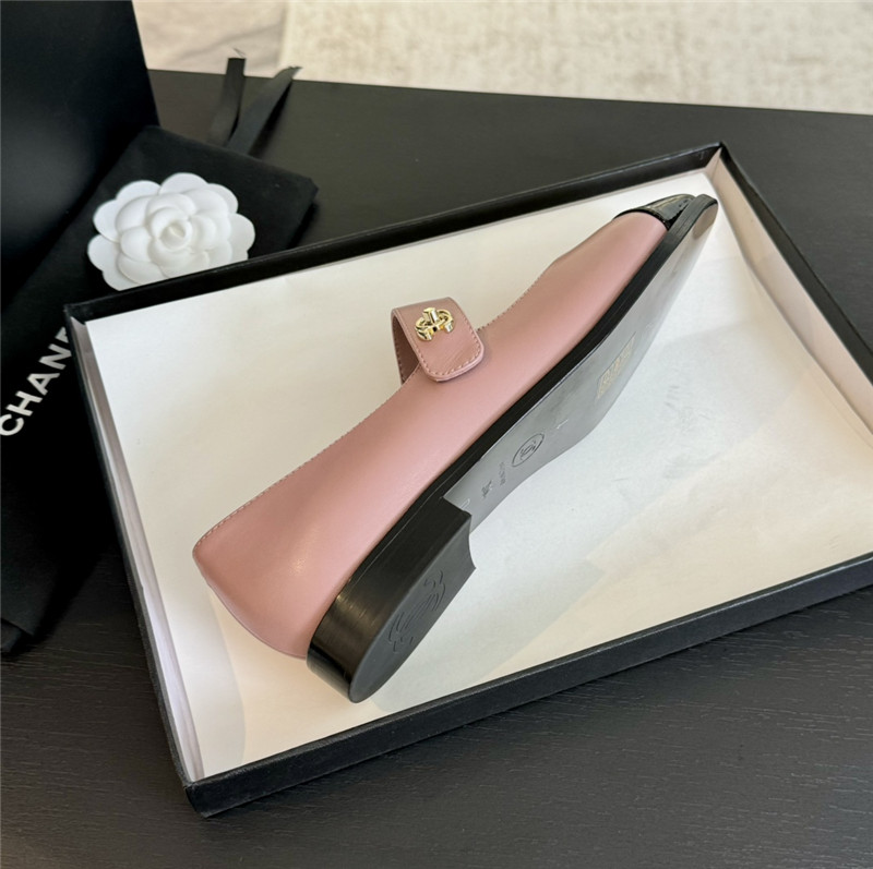 Ch**el gold interlock mary janes in pink and black calfskin