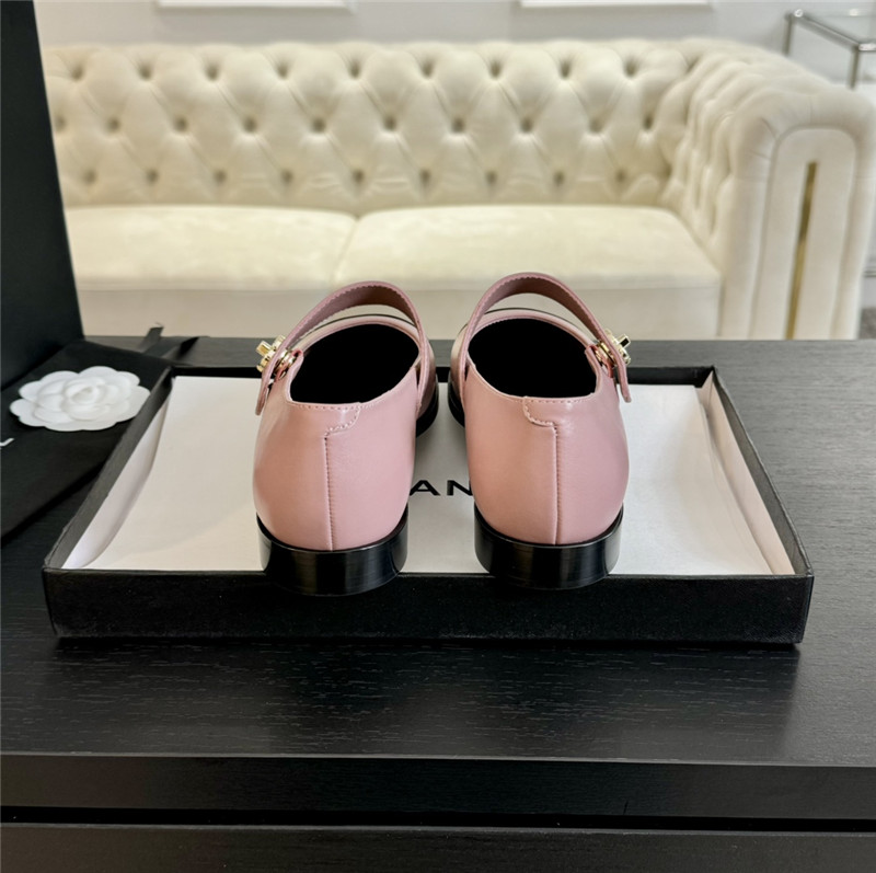 Ch**el gold interlock mary janes in pink and black calfskin