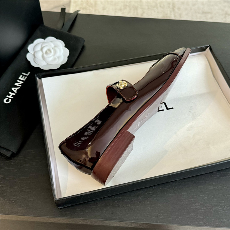 Ch**el gold interlock mary janes in burgundy patent calfskin