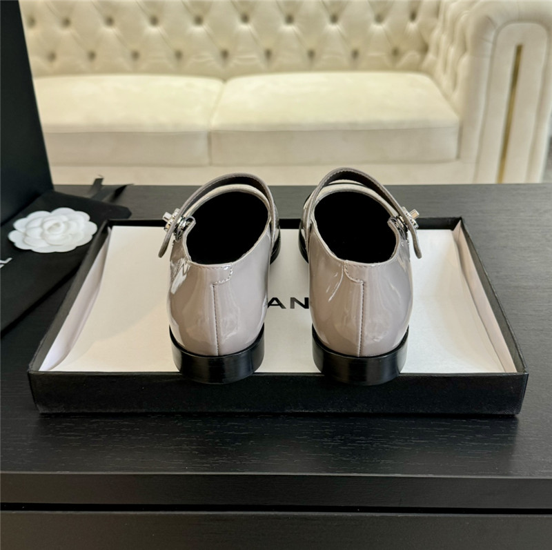 Ch**el silver interlock mary janes in grey patent calfskin