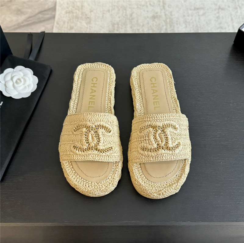 Ch**el crochet slide sandals in beige