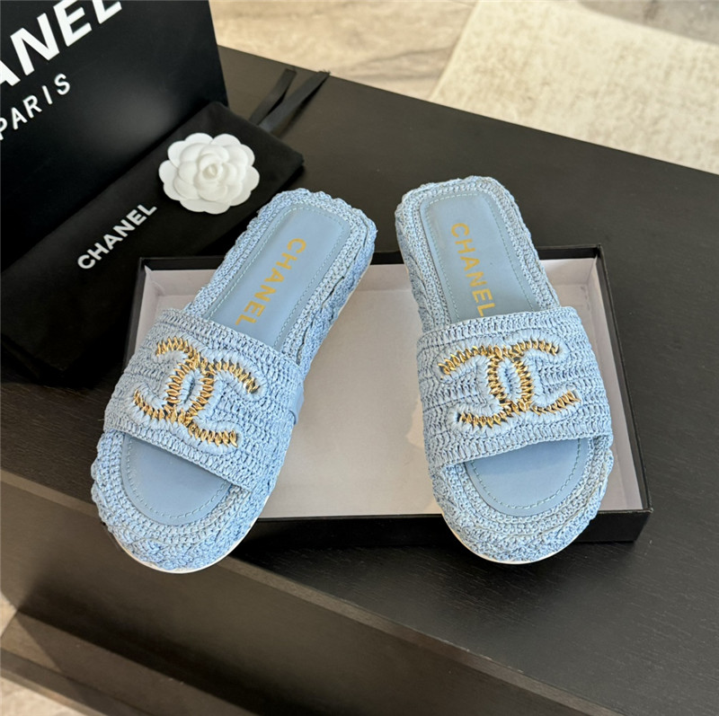Ch**el crochet slide sandals in blue