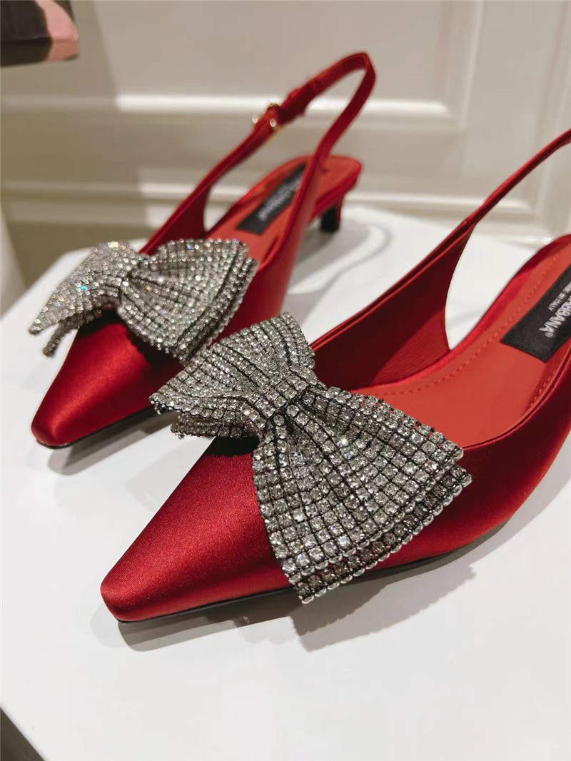 Dolce & Gabbana Burgundy Satin Slingbacks with Rhinestones