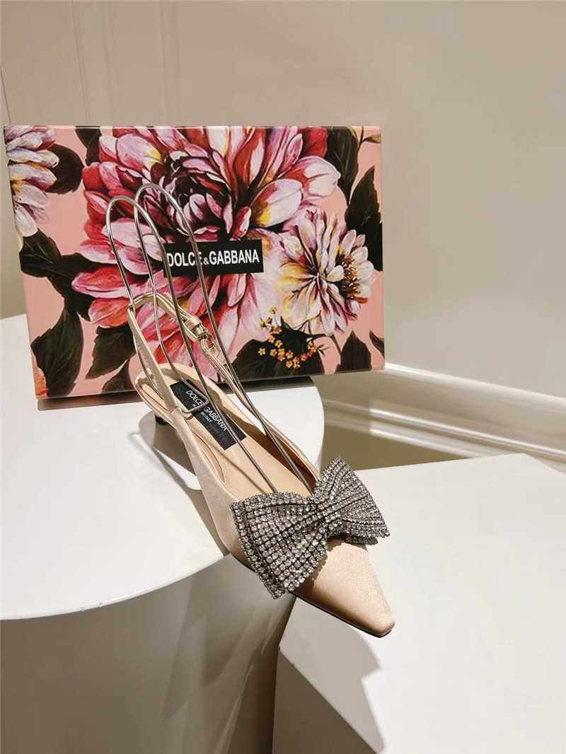 Dolce & Gabbana Beige Satin Slingbacks with Rhinestones