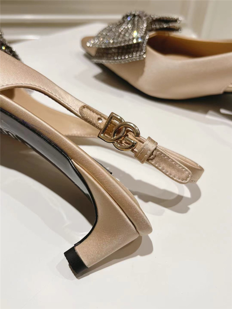 Dolce & Gabbana Beige Satin Slingbacks with Rhinestones