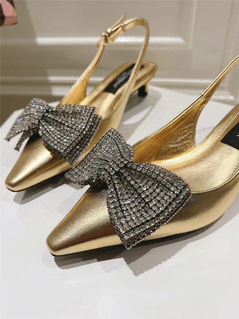 Dolce & Gabbana Gold Calfskin Slingbacks with Rhinestones