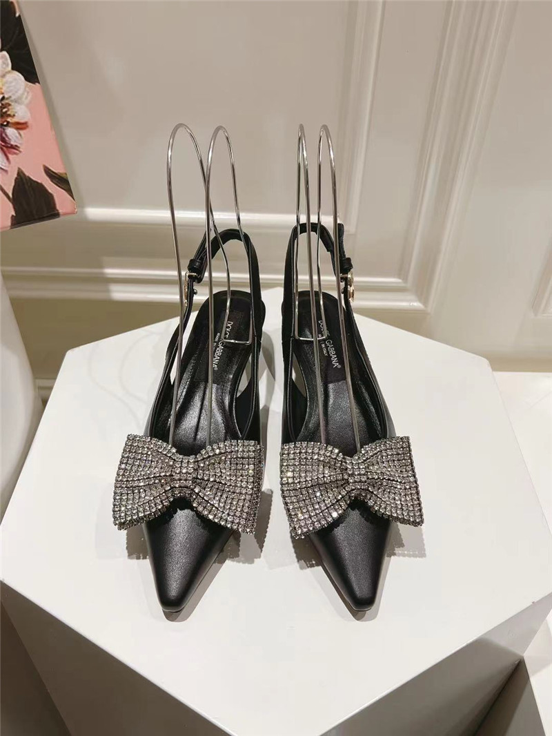 Dolce & Gabbana Black Calfskin Slingbacks with Rhinestones