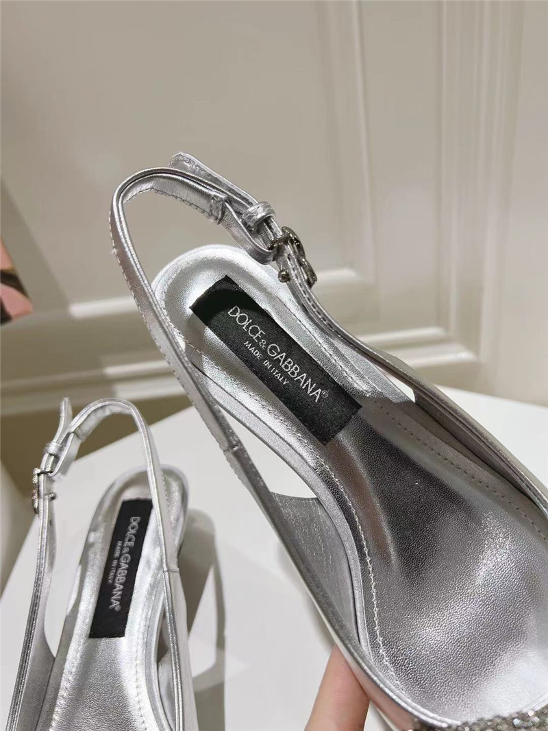 Dolce & Gabbana Silver Calfskin Slingbacks with Rhinestones