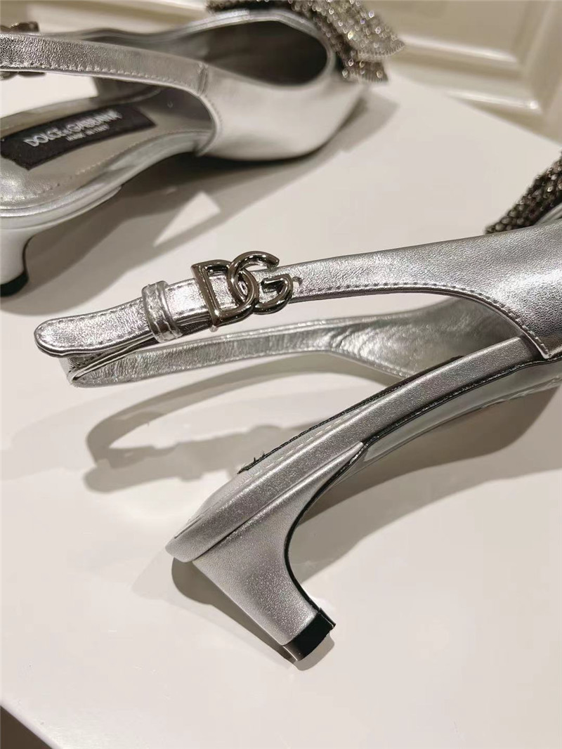 Dolce & Gabbana Silver Calfskin Slingbacks with Rhinestones