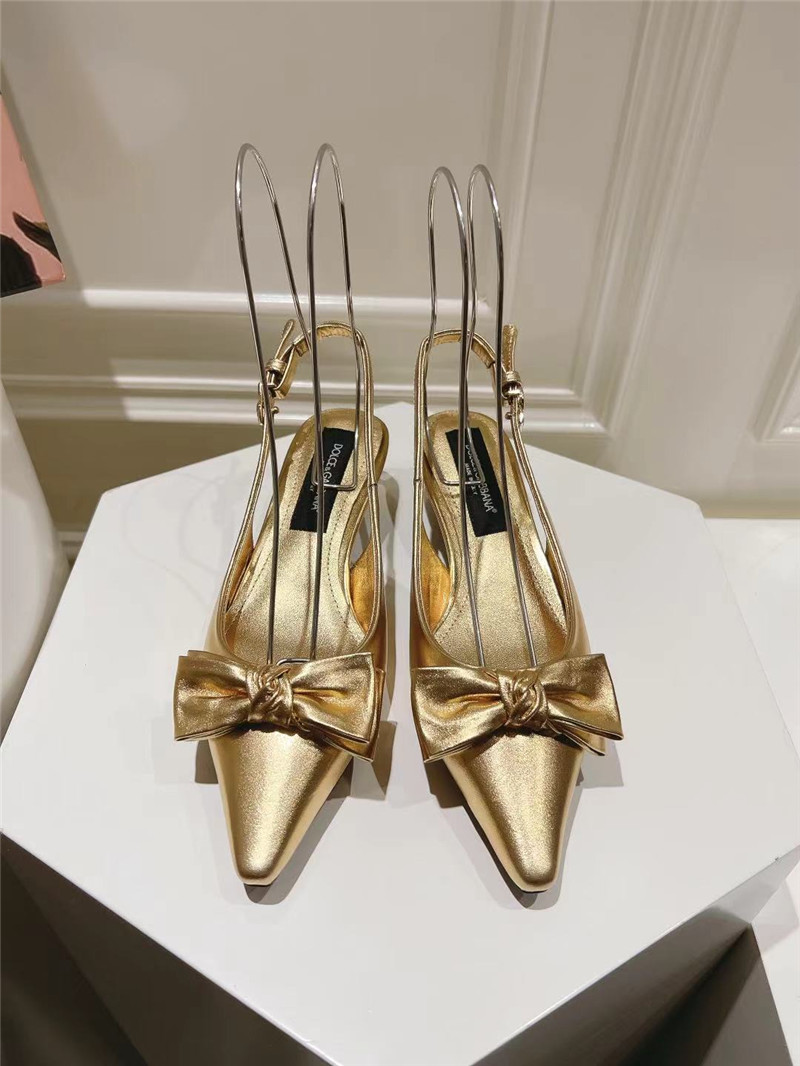 Dolce & Gabbana Gold Calfskin Slingbacks with Bow Detail