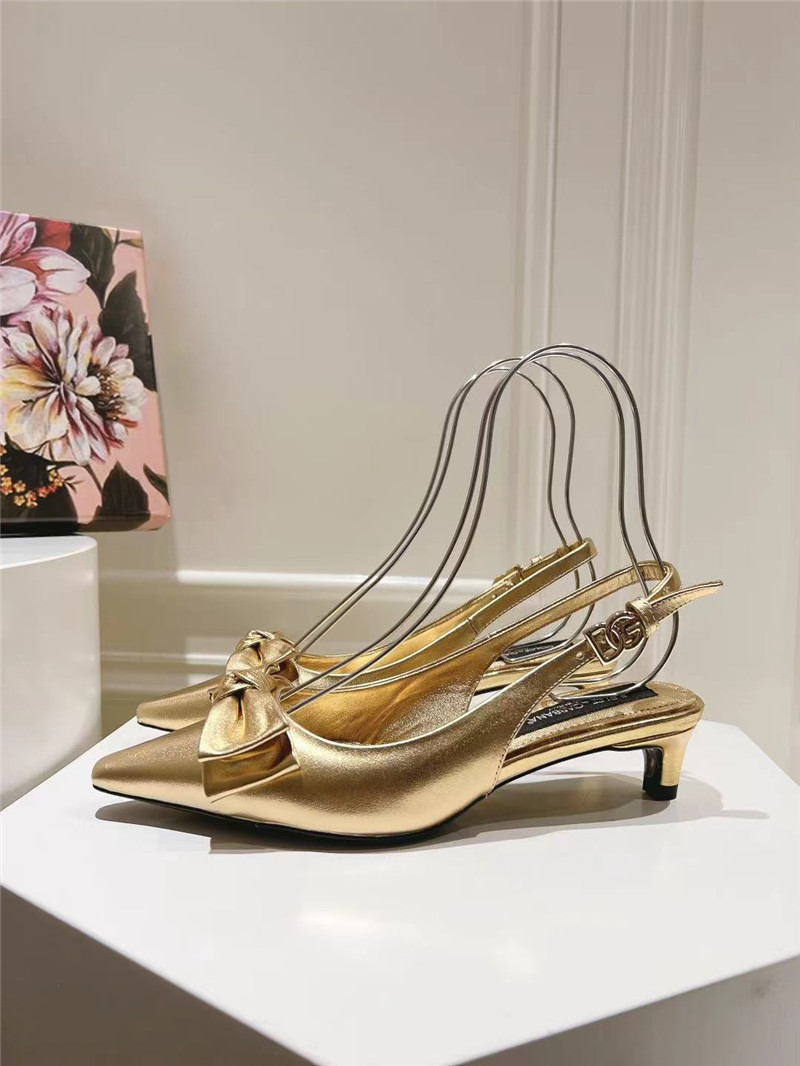 Dolce & Gabbana Gold Calfskin Slingbacks with Bow Detail