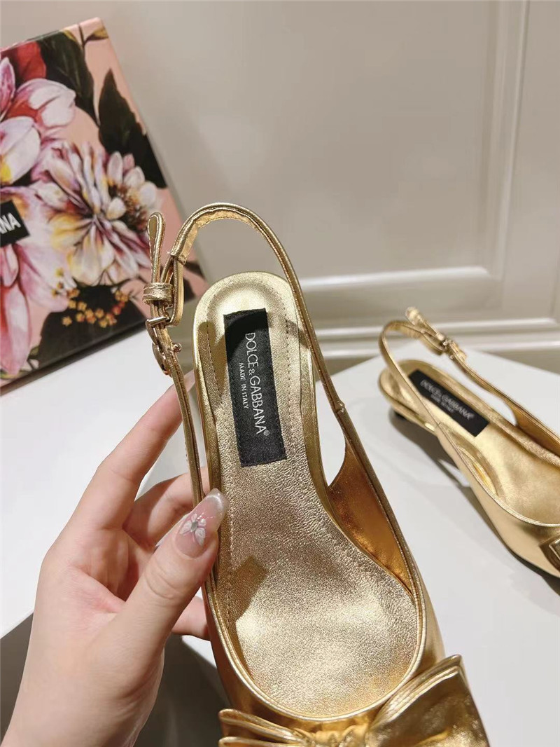 Dolce & Gabbana Gold Calfskin Slingbacks with Bow Detail