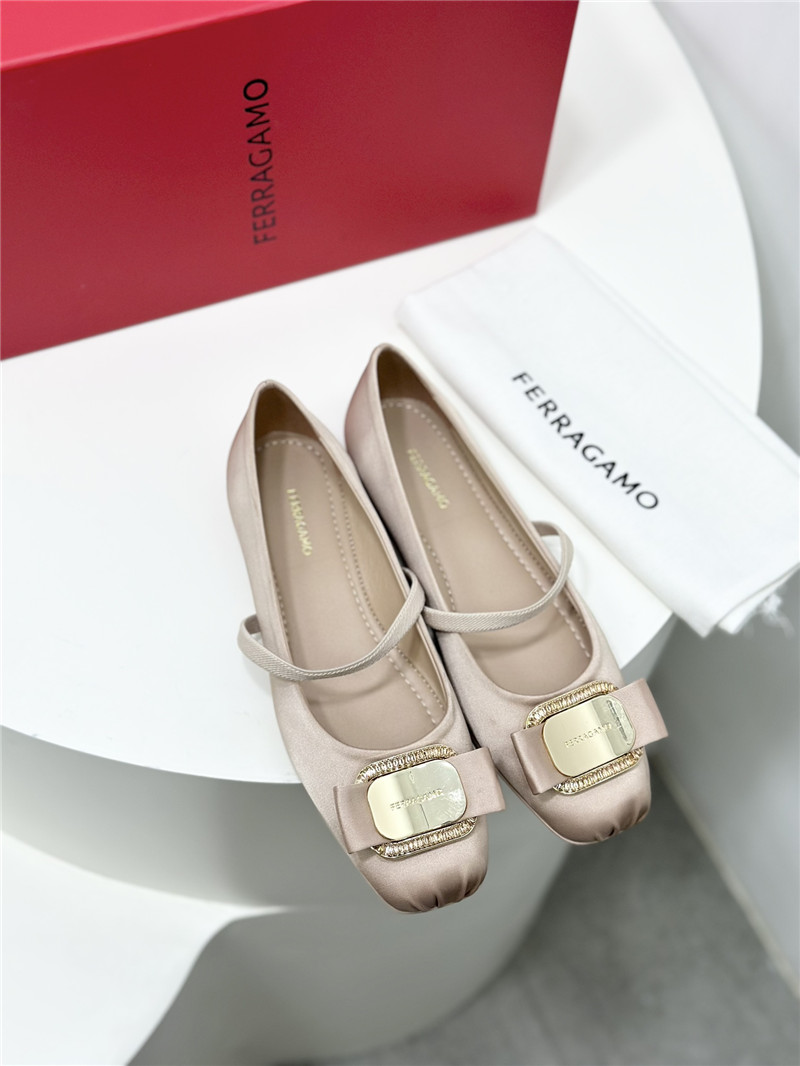 Ferragamo New Vara Plate Ballet Flat Neutral Silk
