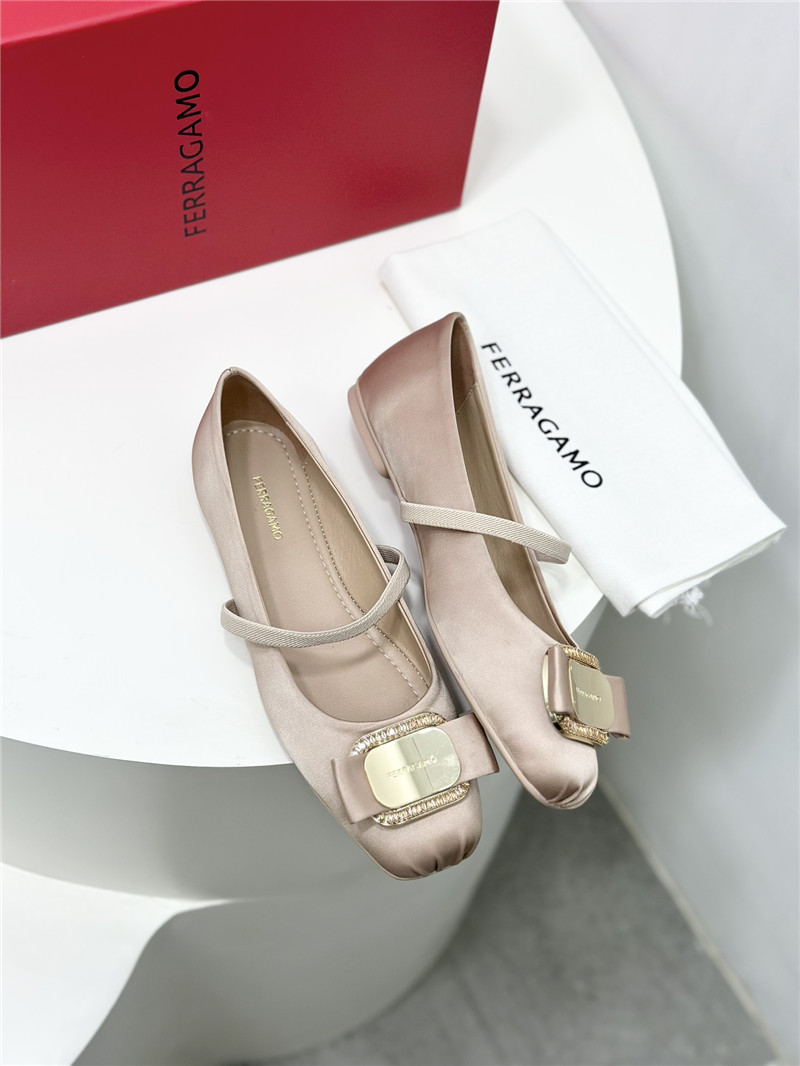 Ferragamo New Vara Plate Ballet Flat Neutral Silk