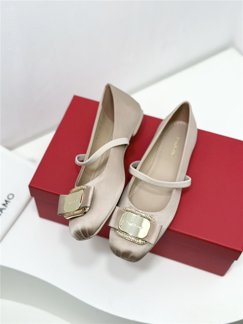 Ferragamo New Vara Plate Ballet Flat Neutral Silk