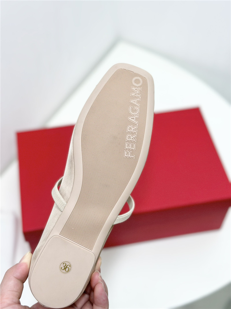 Ferragamo New Vara Plate Ballet Flat Neutral Silk
