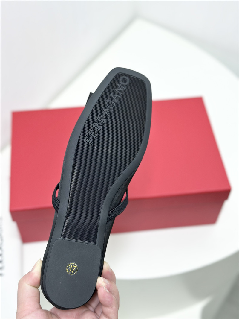 Ferragamo New Vara Plate Ballet Flat Black Silk