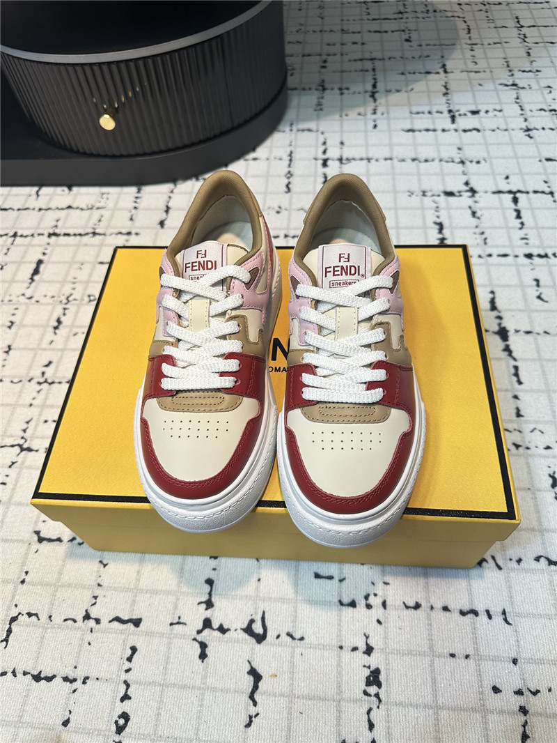 F**di match leather lace-up low top sneakers red brown