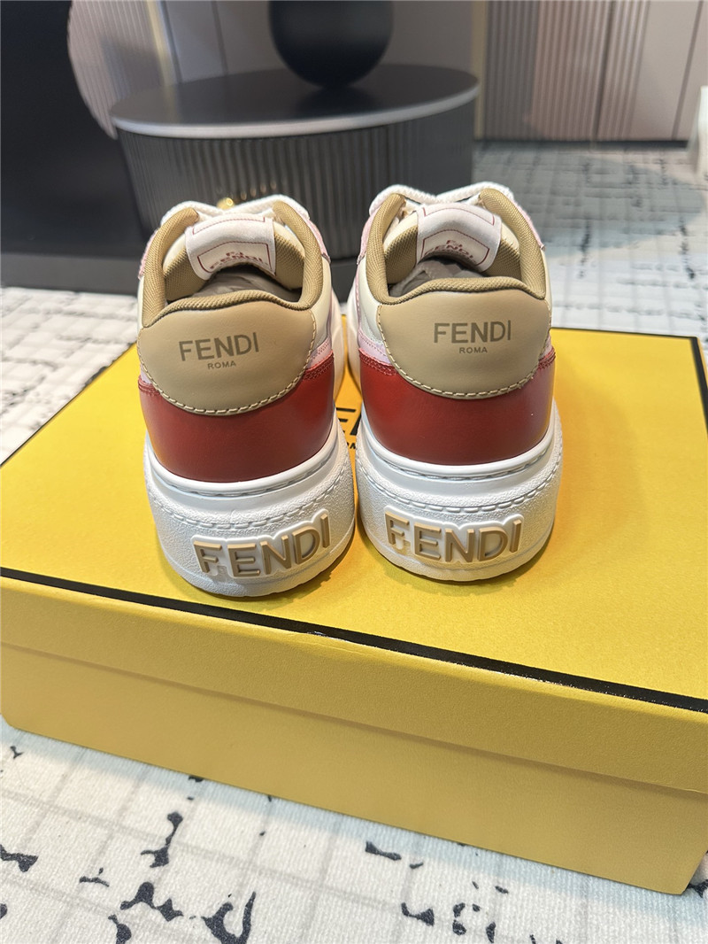 F**di match leather lace-up low top sneakers red brown