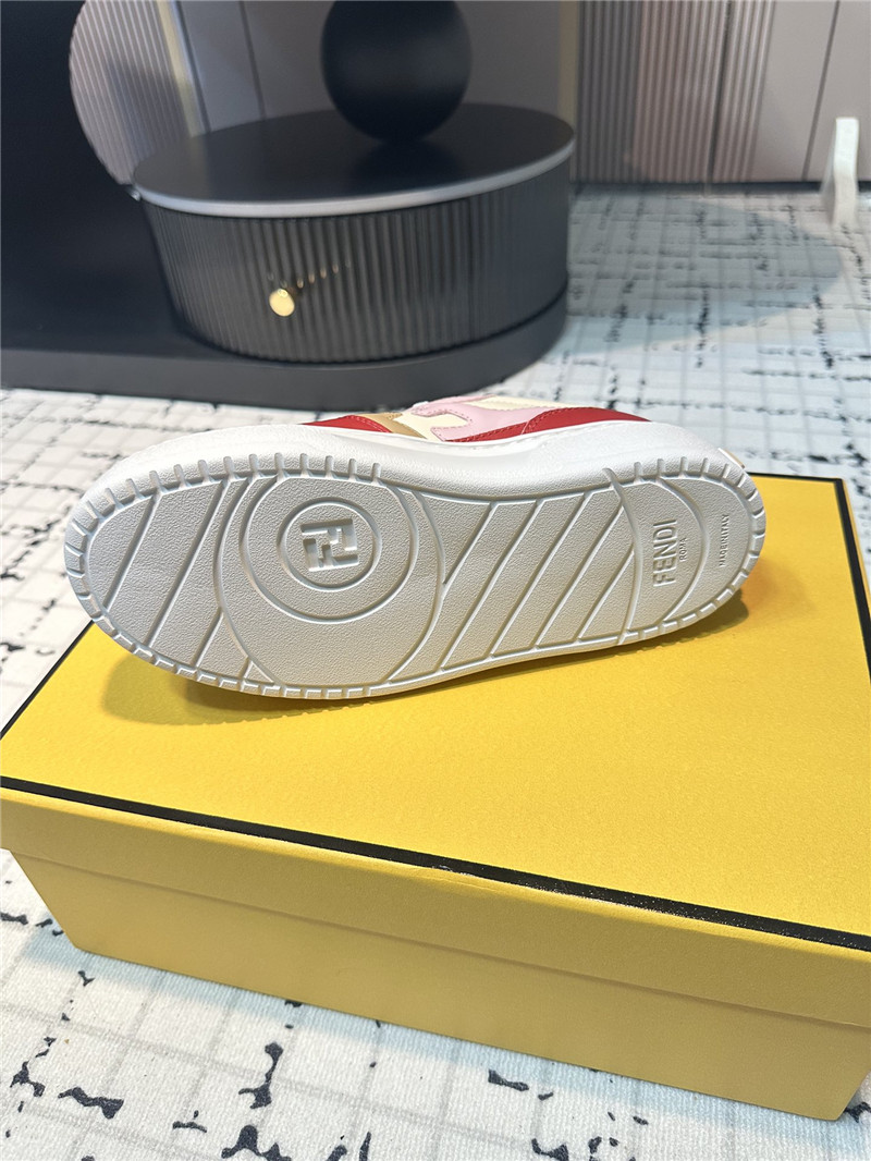 F**di match leather lace-up low top sneakers red brown