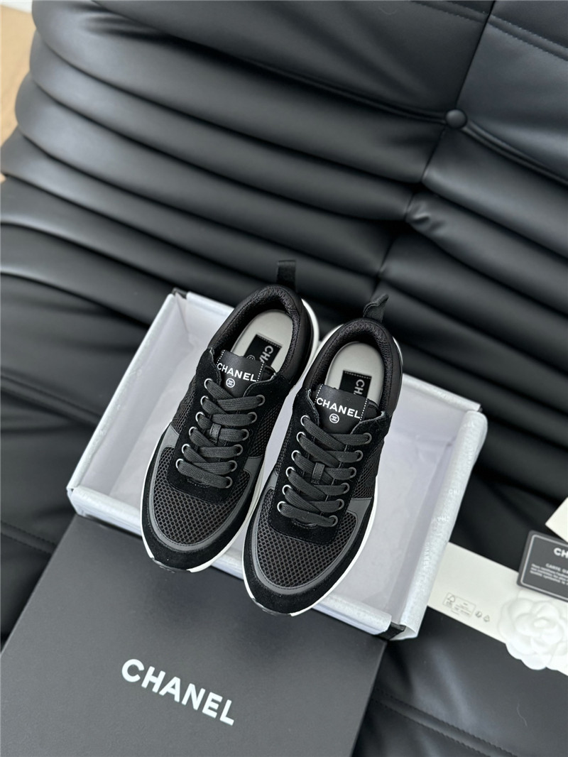 Ch**el suede lace-up sneakers in black