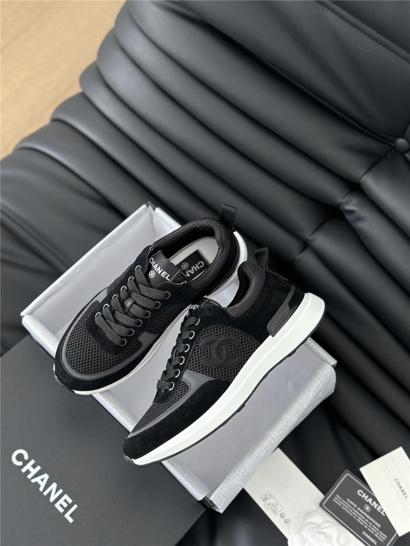 Ch**el suede lace-up sneakers in black