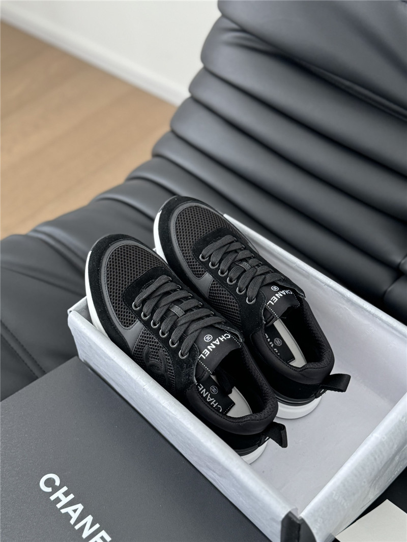 Ch**el suede lace-up sneakers in black