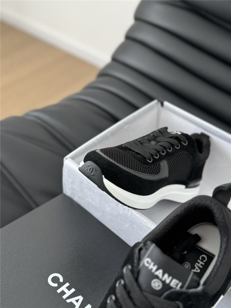 Ch**el suede lace-up sneakers in black