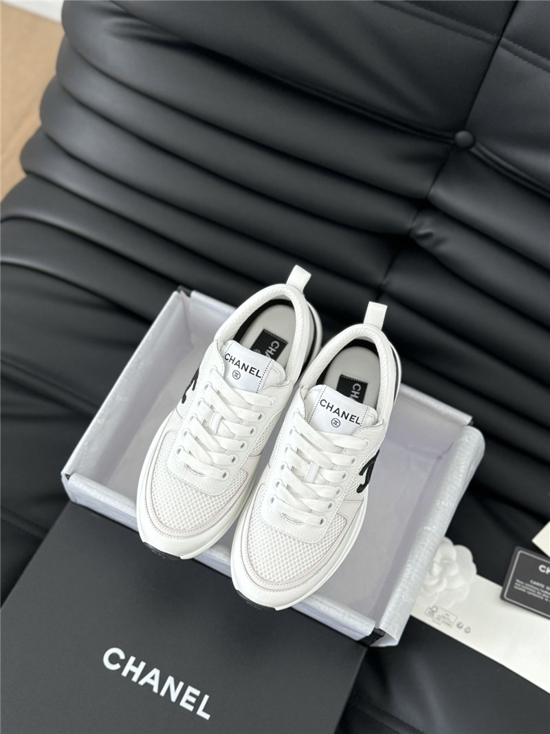 Ch**el suede lace-up sneakers in white