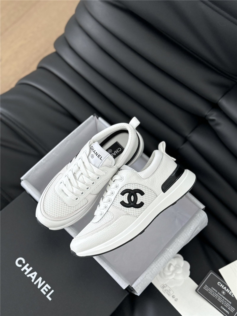 Ch**el suede lace-up sneakers in white