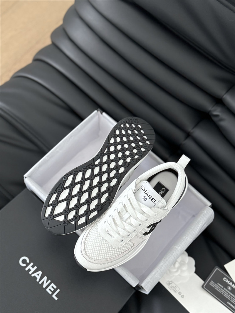 Ch**el suede lace-up sneakers in white