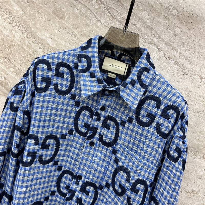 Gvc*1 haze blue fine check long-sleeved shirt replicas clothes