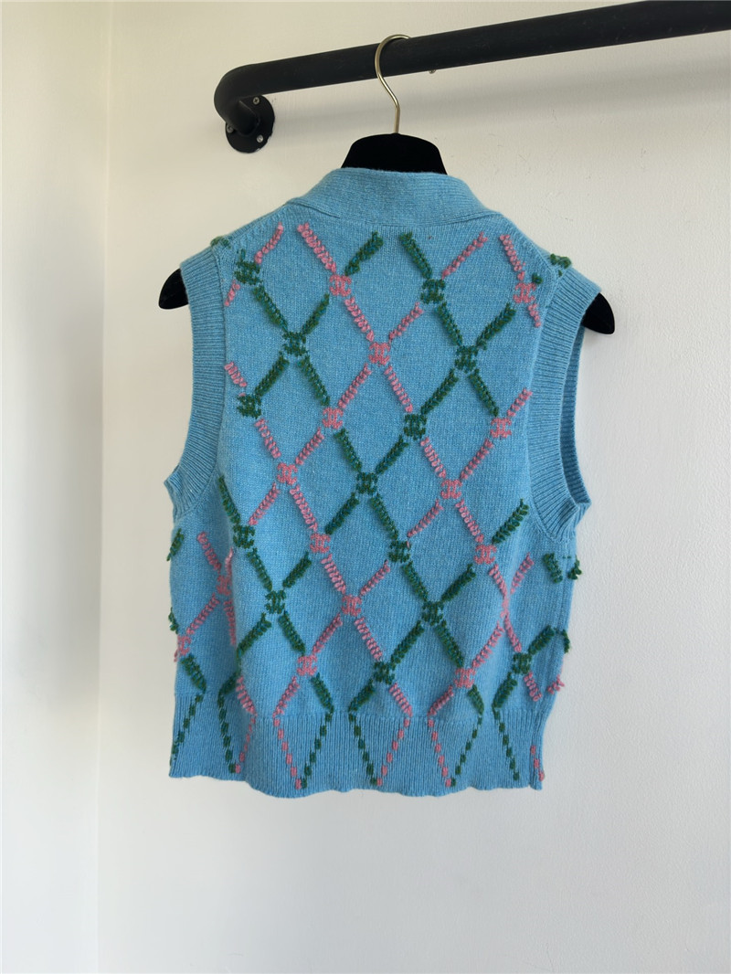 Ch**el contrast plaid knitted vest replica clothing sites