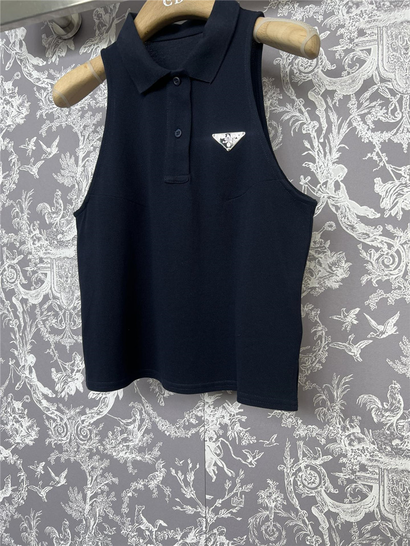 Pra*a new polo collar sleeveless top replica designer clothes