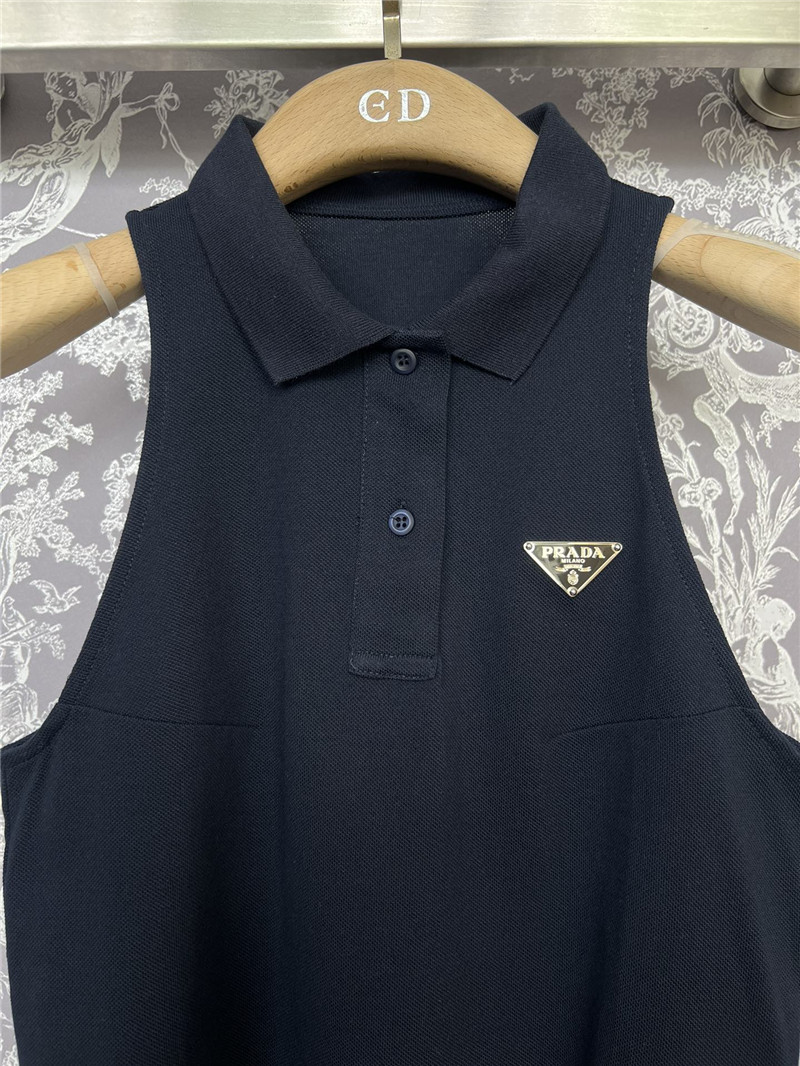 Pra*a new polo collar sleeveless top replica designer clothes
