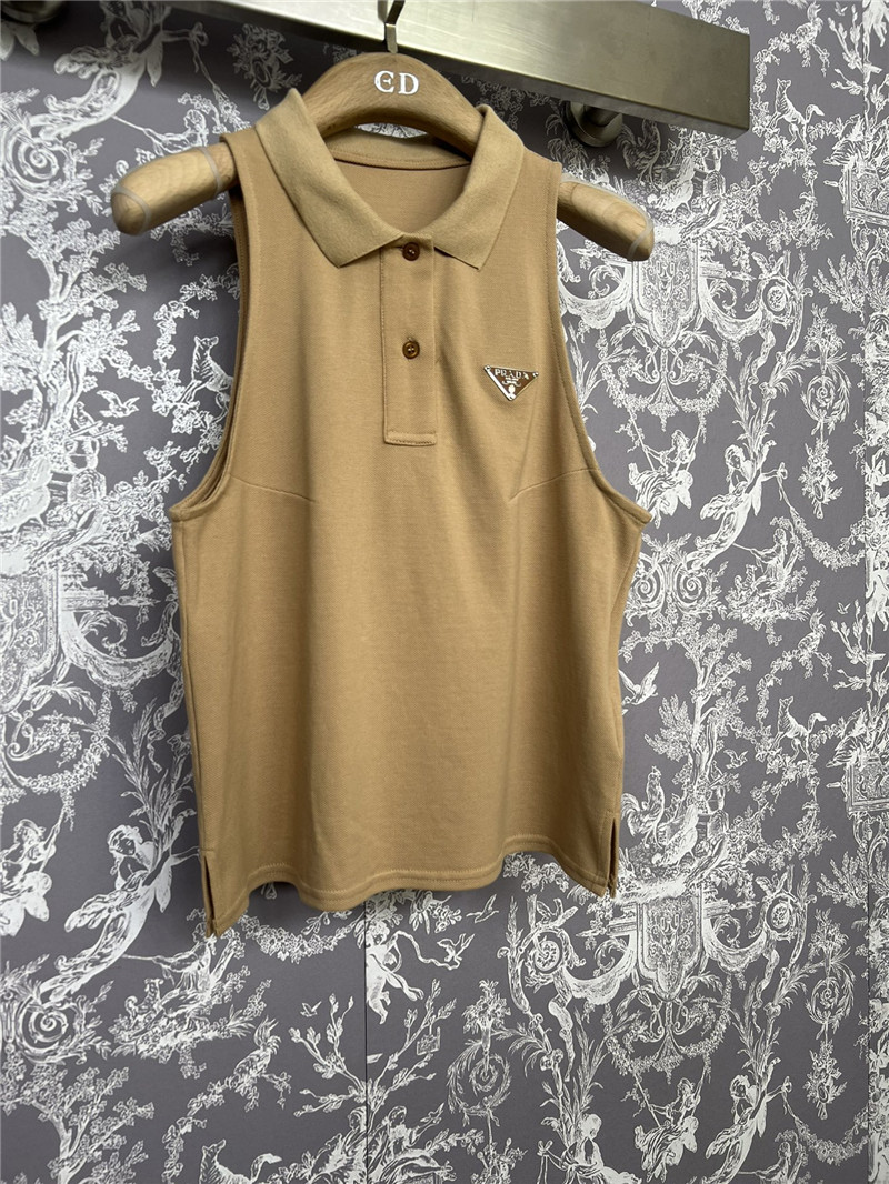 Pra*a new polo collar sleeveless top replica designer clothes
