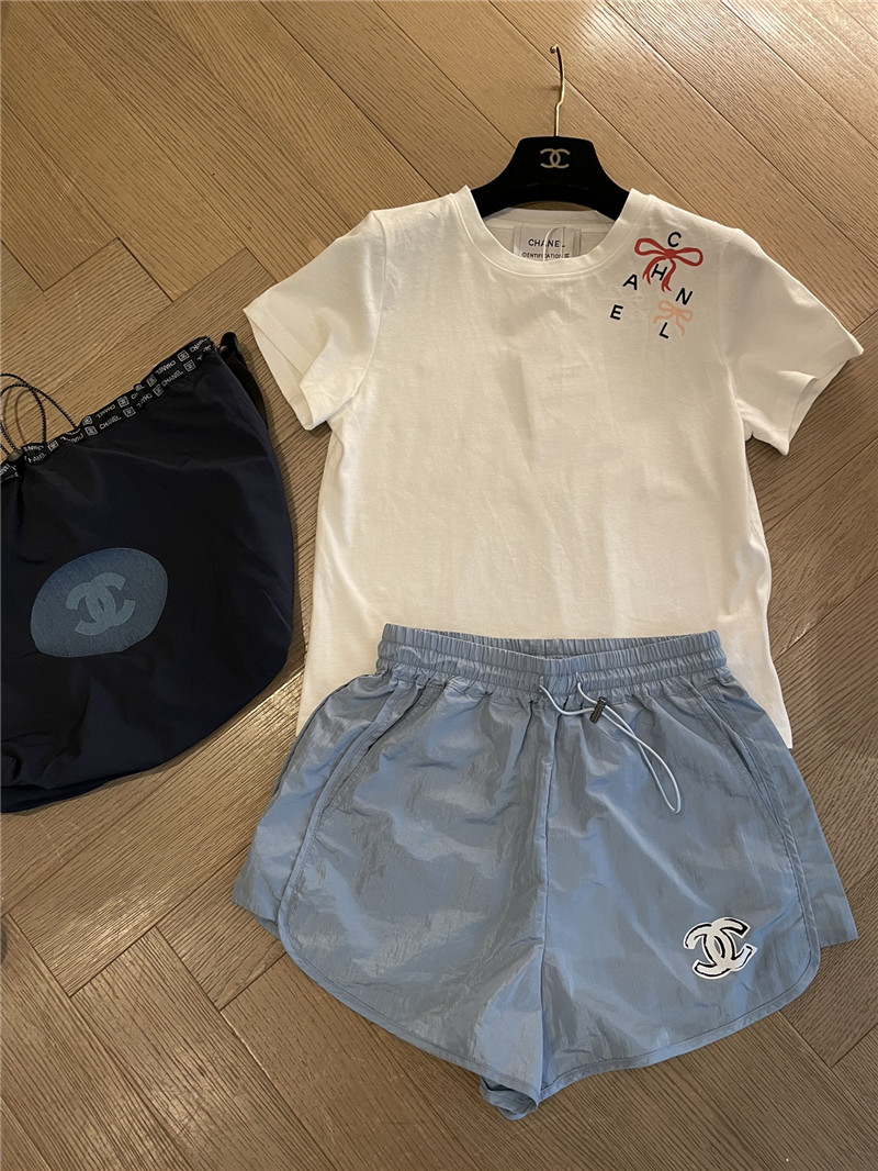 Ch**el short-sleeved replicas clothes with bow print