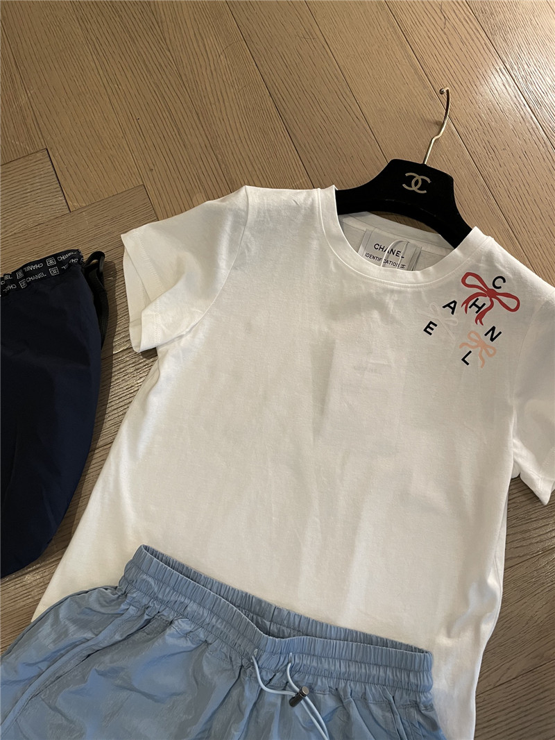 Ch**el short-sleeved replicas clothes with bow print