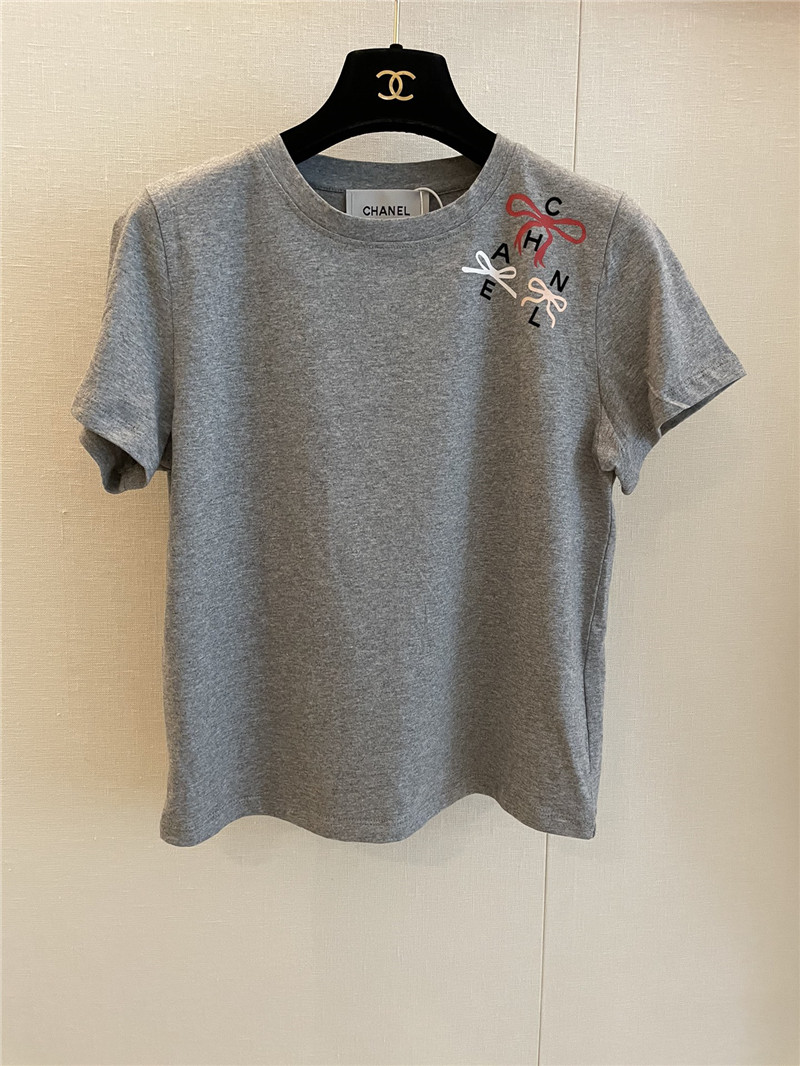 Ch**el short-sleeved replicas clothes with bow print