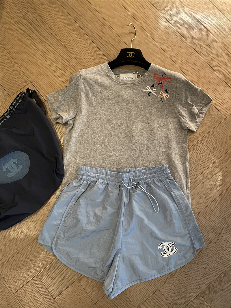 Ch**el short-sleeved replicas clothes with bow print