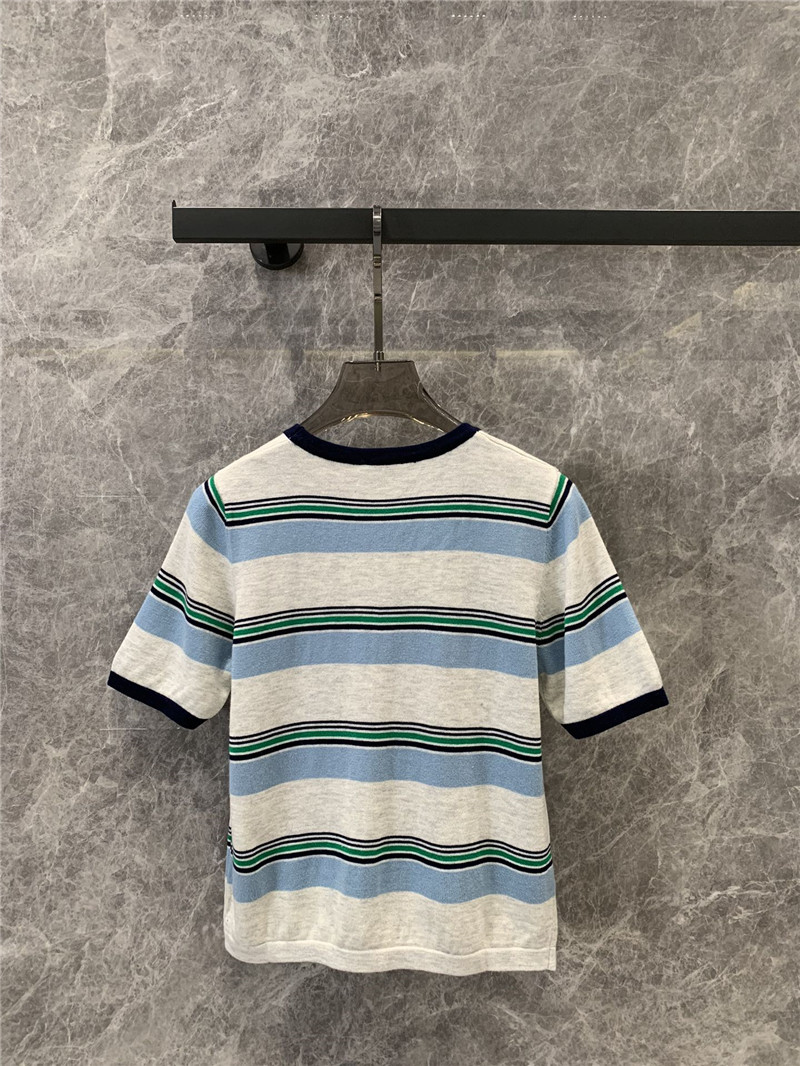 M1um1u round neck striped knitted short-sleeved top replica clothes