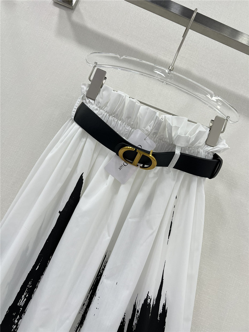 D10r waistband lace pleated ink painting long skirt replica clothing