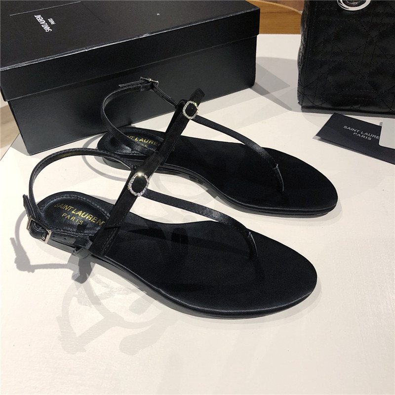 Sa1nt Lau*nt black suede t-strap flip flop flat sandals
