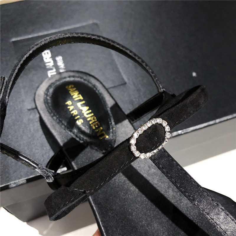 Sa1nt Lau*nt black suede t-strap flip flop flat sandals